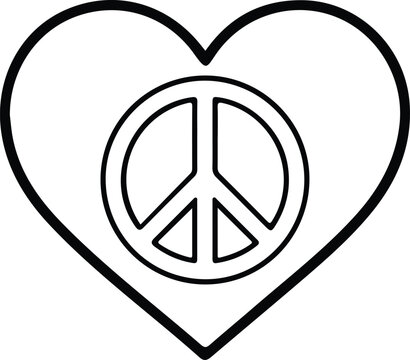 Heart Peace Sign Symbol Line Art Vector Illustration