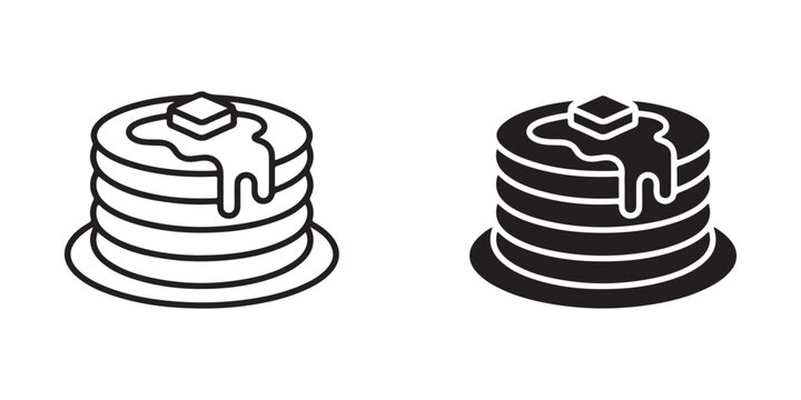 Delicious stack of pancakes with syrup and small square toppings illustrated in minimalist black and white vector style