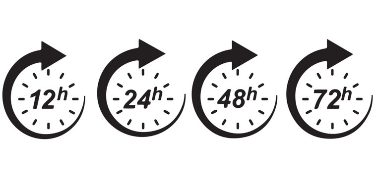 24h and 48h Service Arrow Clock Icons Set