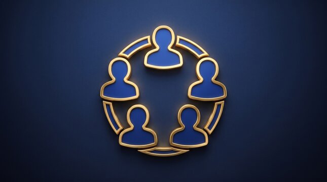 Circle of Connection: Five stylized human figures form a golden ring on a deep blue background, symbolizing unity, community, and shared purpose. This graphic represents connection and belonging.
