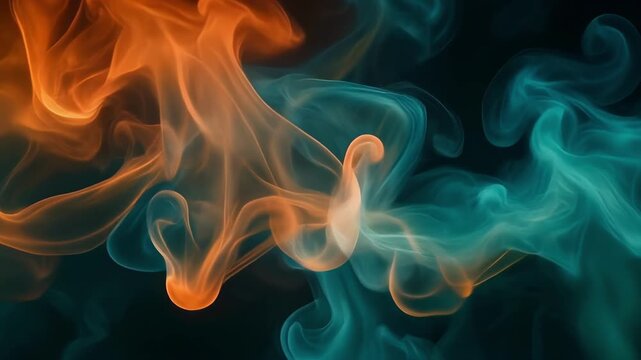Dynamic Orange and Teal Smoke Swirling and Morphing Abstract Background