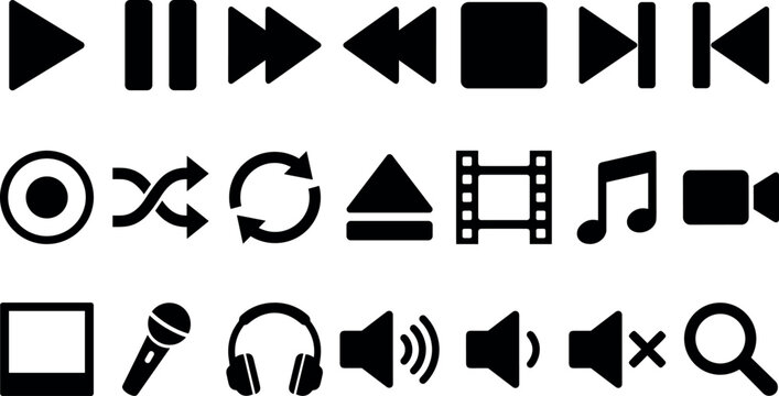 Media player and audio control button set for music and video interface design