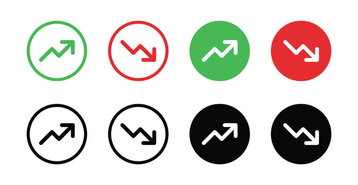 Set of trend arrow icons showing growth and decline in different styles