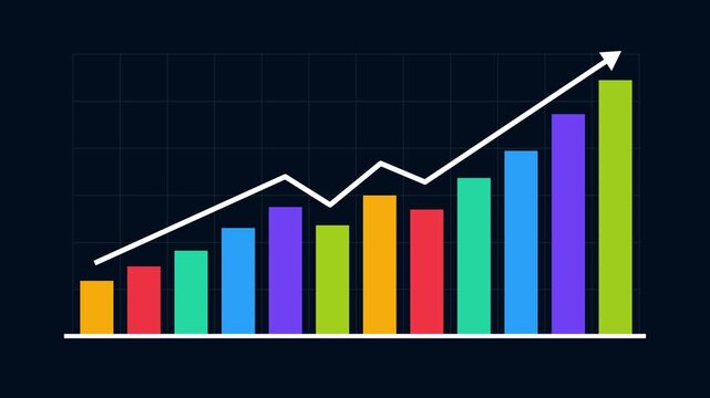 Animated Business Growth Bar Chart with Rising Arrow and Financial Success Graph