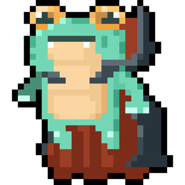 Pixel Vampire Frog Cartoon Character.
