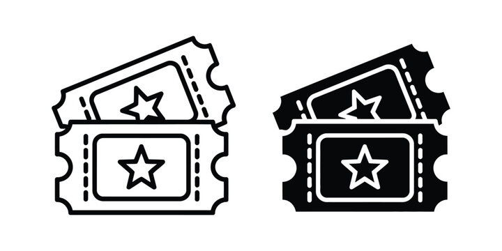 Cinema Ticket Icon set, simple movie ticket symbols in different styles, film entertainment and theater vector design.  