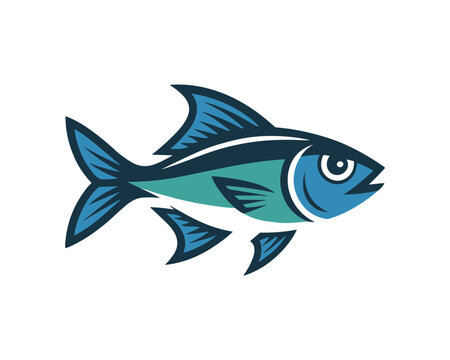 Stylized blue fish icon illustration
