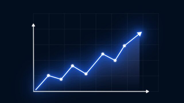 Business Growth Line Graph with Upward Arrow and Glowing Blue Data Visualization Animation