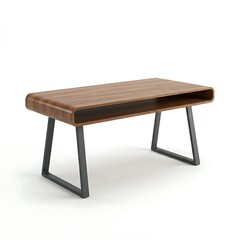 Fototapeta premium Modern wooden coffee table with a storage shelf and black metal legs isolated on white