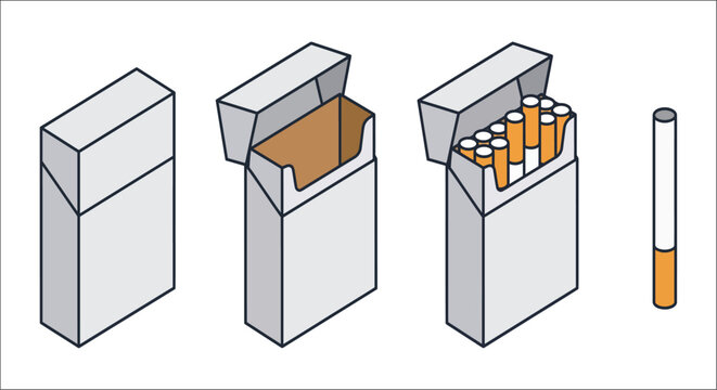 Cigarette packs in varying states of fullness with a single cigarette vector illustration tobacco smoking