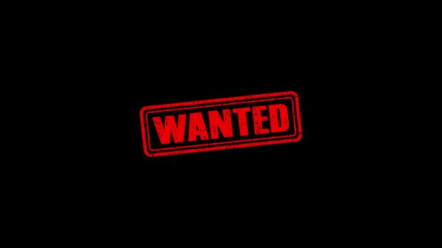 Wanted rubber stamp animation. Wanted Stamp textured bold text motion. Up to down stamp zooming and hit effect 4k video.