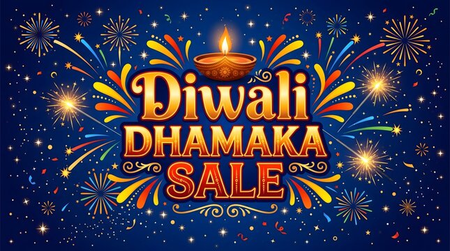 Diwali celebration with fireworks and traditional oil lamp vector illustration