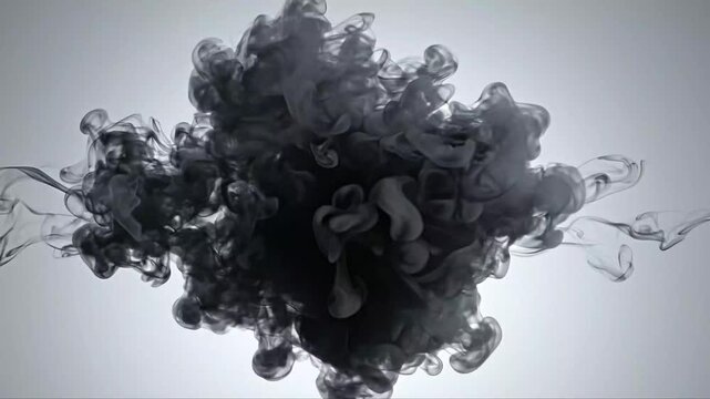 Black Ink Cloud Expanding Symmetrically Upward on Light Background