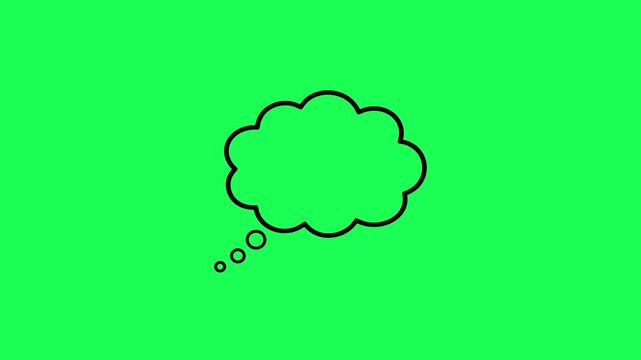 Black outline thought bubble on a vibrant green background