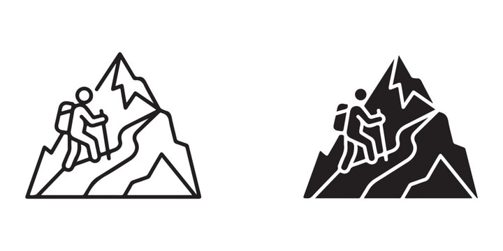 Mountaineering Icons Showing Climbers Scaling Rocky Peaks With Different Color Variations For Vector Use