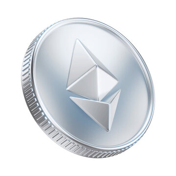 Silver Ethereum ETH Cryptocurrency Coin 3D Render Illustration
