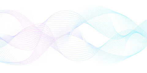 Fototapeta premium White wave curve lines banner background design. Abstract soft wave lines dynamic flowing purple and blue isolated background. Vector Illustration of the pink pattern of lines. stripes on white.