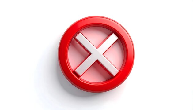 Red cross mark symbol representing denial, rejection, error, or incorrect information isolated on a white background, conveying a negative response or failed action