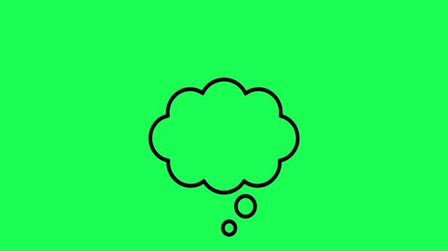 Black outline thought bubble isolated on a bright green background