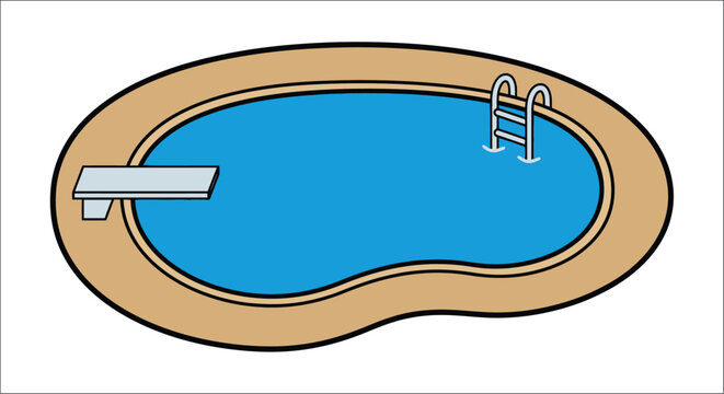 Top down view of a swimming pool with a diving board and ladder vector illustration