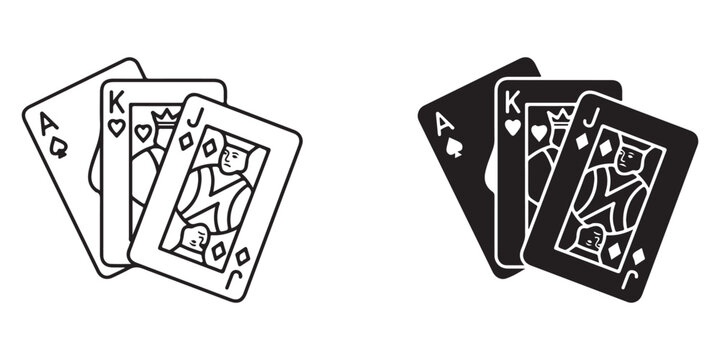 playing cards featuring ace king jack spades diamonds clubs hearts in white and black color variations isolated design