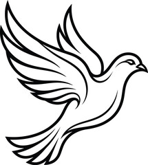 Fototapeta premium Dove flying with wings spread, simple line art illustration
