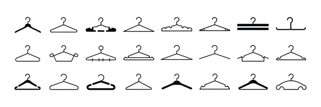 clothes hanger vector silhouette set with four black hanger designs on white background