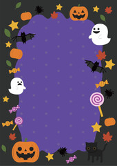 Fototapeta premium ジャックオーランタンやオバケが賑やかに囲むハロウィンの背景フレーム