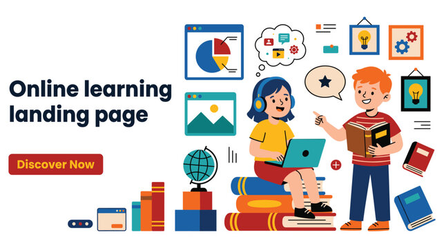 Online learning landing page design with children using technology for educational study.