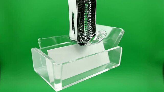 Isolated Clear Hanging Price Tag Holder on Vibrant Green Screen Background for Promotional Marketing and Retail Display