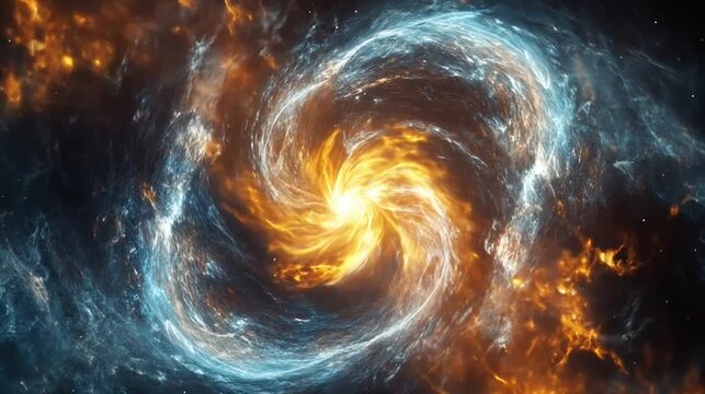 Cosmic swirl nebula with fiery energy and stellar light