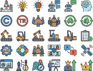 Fototapeta premium Comprehensive Collection of International Business Enterprise Green Technology Vector Icons Set Illustration