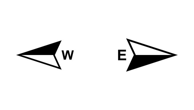 Compass Direction Arrows Icon Showing West and East Points for Navigation and Travel Map Design, Transparent PNG
