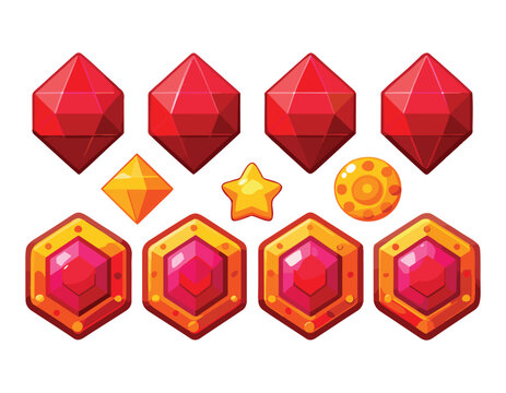 Colorful gemstones and treasure icons set isolated transparent background
