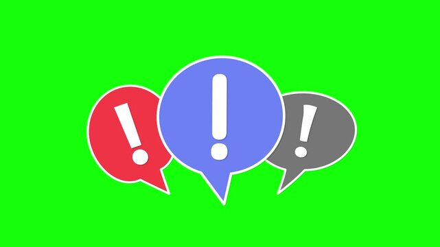 Exclamation Mark Speech Bubbles Warning Symbol Animation on Green Screen