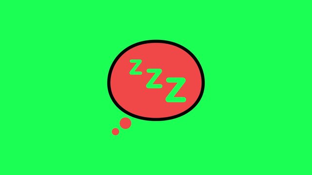 Red speech bubble with green zzz letters representing sleep or dreaming