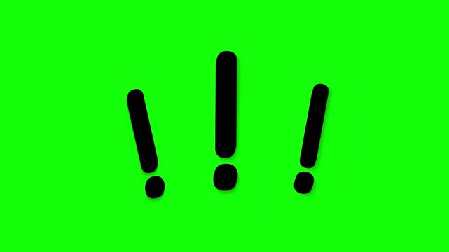 Exclamation Marks Warning Symbol Animation on Green Screen