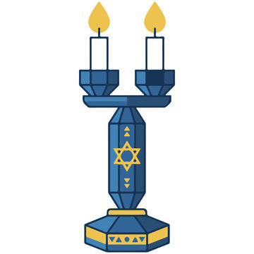Jewish candlestick menorah with burning candles and star of david symbol vector illustration, candlestick