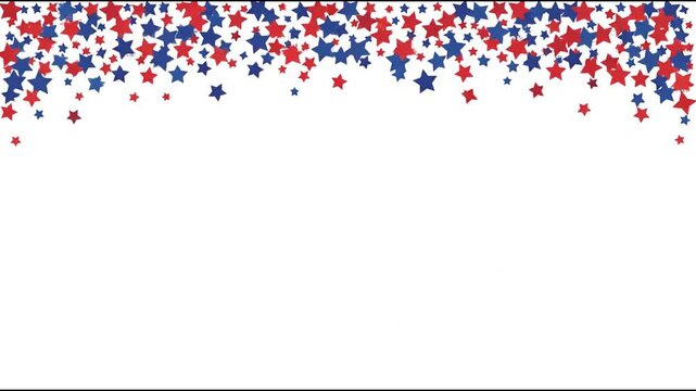 Patriotic red and blue stars falling from top border on white background.