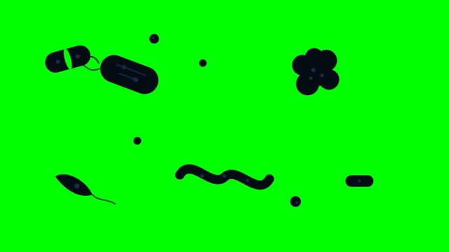 Diverse Microscopic Organisms Illustrated on a Vibrant Green Background.