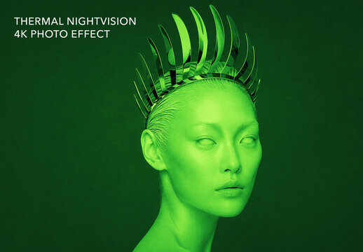 Night Vision Photo Effect Template - Green Infrared Goggle Portrait Filter, Scanline Grain