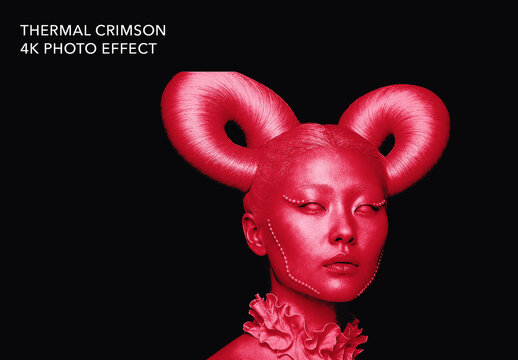 Crimson Thermal Photo Effect Template - Black Scarlet Infrared Heat Signature Portrait Filter