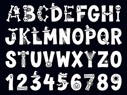 Creepy Halloween Bone Font with Themed Letters and Numbers for Festive Designs