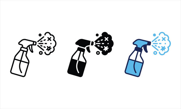 Collection of cleaning spray icons for household disinfecting and hygiene.