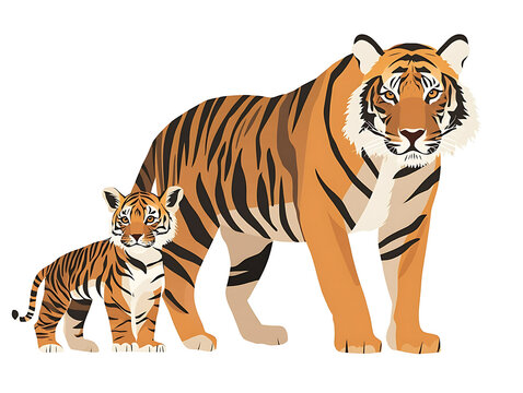 Tiger Flat Vector Illustration, Cute Wildlife Animal Cartoon Icon Isolated on White Background
