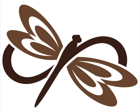 Stylized brown dragonfly icon with infinity wings symbol isolated on a white background