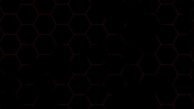 Red hexagon grid pattern on dark background, futuristic animation for gaming visuals