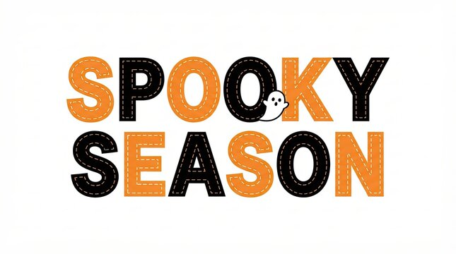 Spooky season text with cute ghost illustration for halloween design