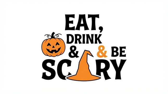 Eat drink and be scary halloween quote with pumpkin and witch hat