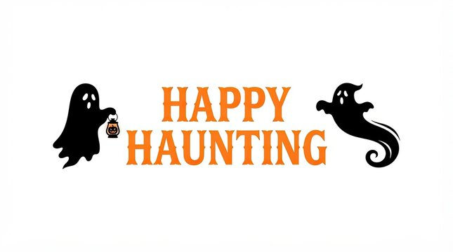 Happy Haunting text with cute ghosts and lantern for Halloween celebration